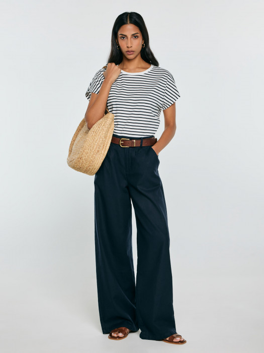 Široké dámske nohavice s prímesou ľanu MALUSI 403